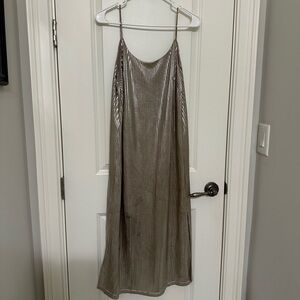 Anthropologie pleated metallic midi dress